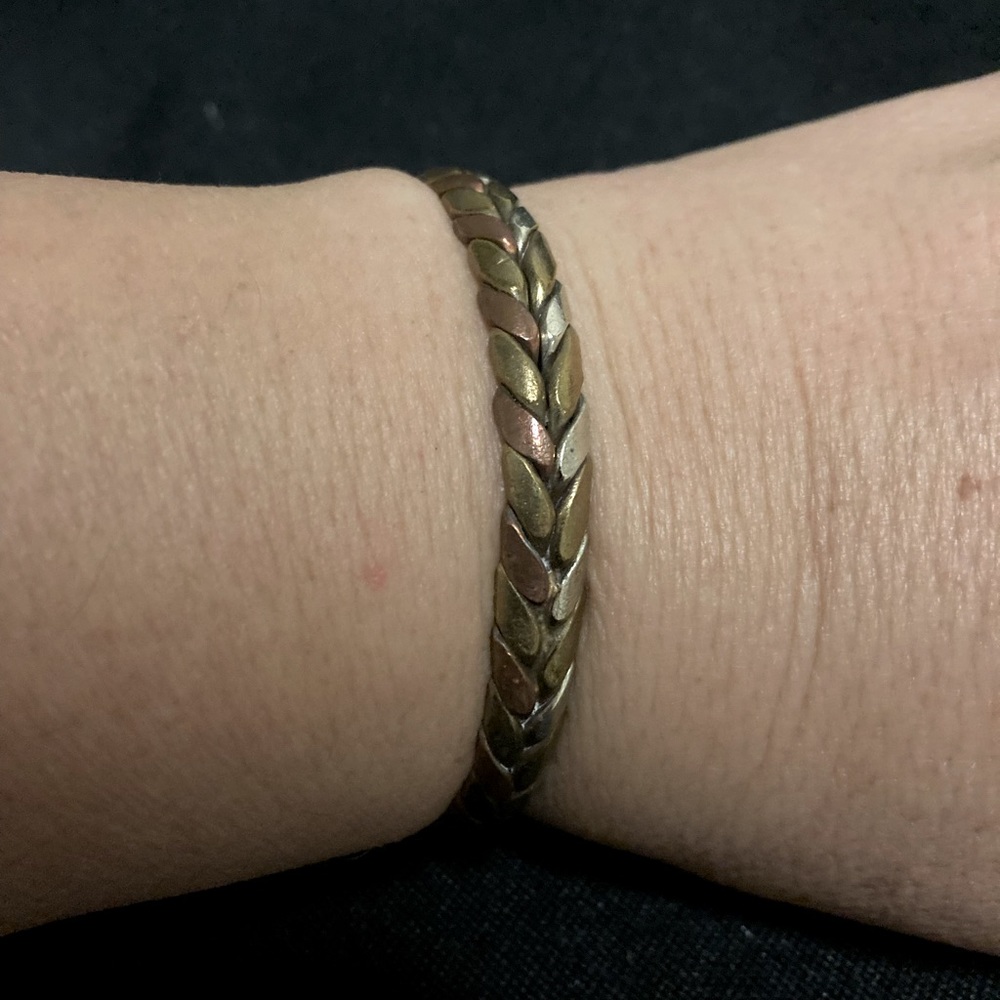 Vintage Twisted Brass, Copper and Pewter Open Cuff Bracelet